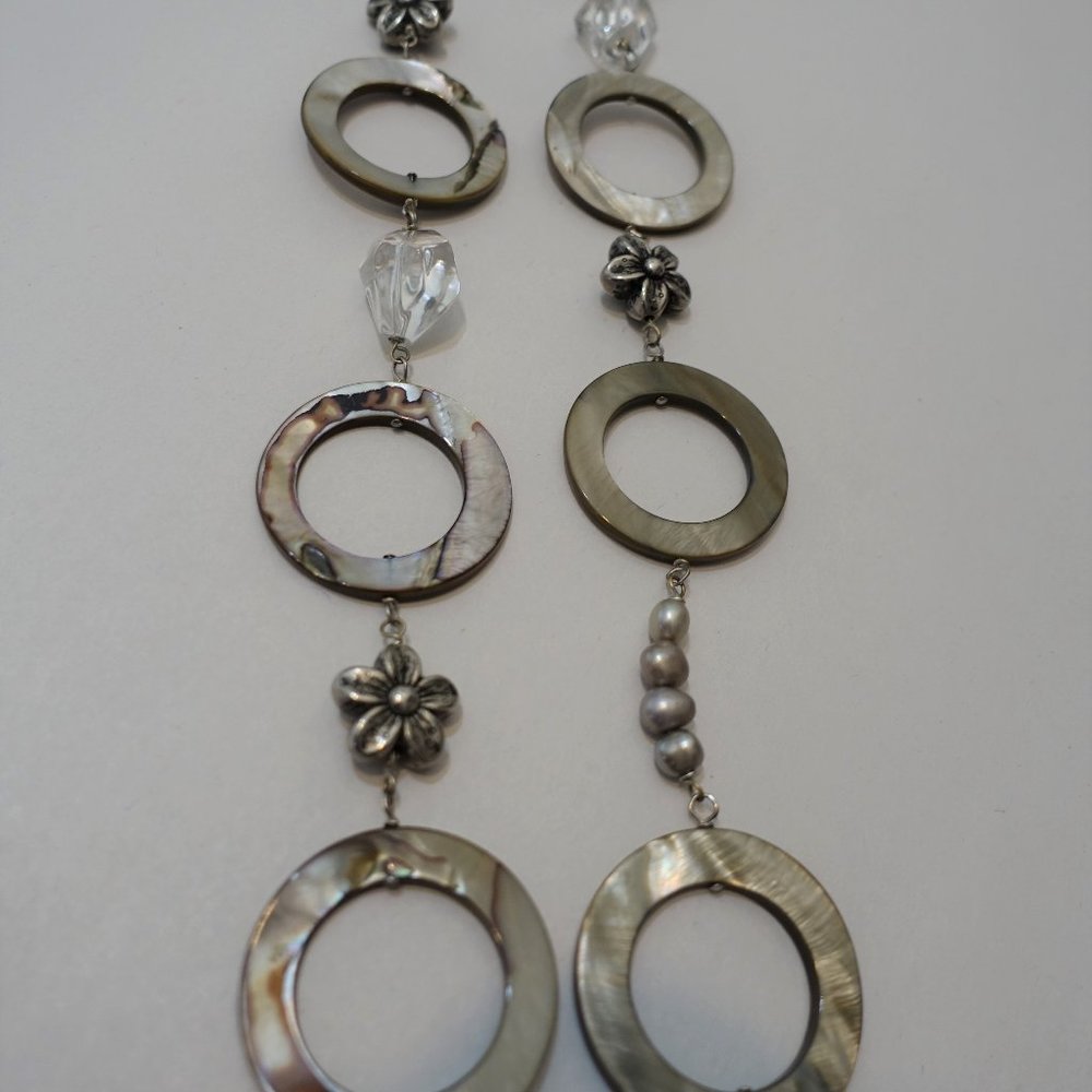 Long statement necklace--Abalone MOP, pearl, rock crystal - Picture 3 of 9